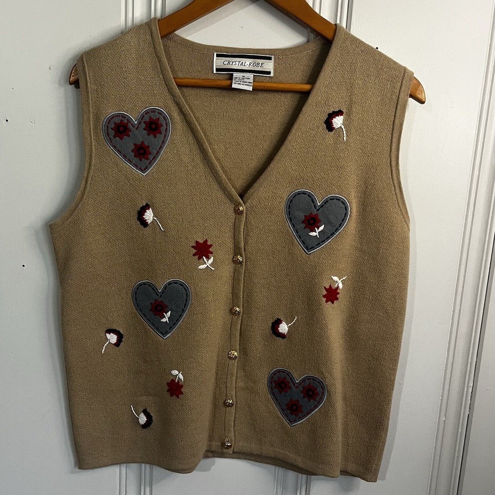 Crystal Kobe Vntg Cardigan Sweater Vest Womens Size Medium Button Front Floral